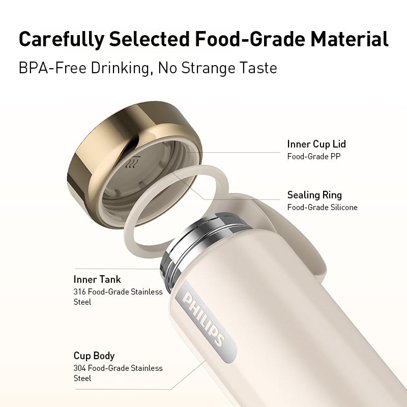 Philips Tragbarer Heizbecher 380ml 5 Einstellbare Temperaturstufen 8-Stunden Vakuumisolierung 12-Stunden Konstante Temperatur