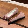 Fashion SUOJIALUN Spring New Brand Women Flat Shoes Fashion Round Toe Shallow Slip On Ballerina Ladies Elegant Outdoor Dress Boat Shoes