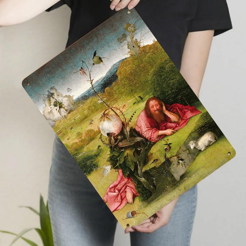 

Medieval Vintage Bosch Oil Painting Metal Iron Wall Art Decorative Hanging Painting for Living Room 20x30cm（7.8x11.8inch）