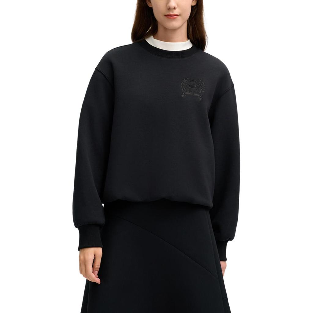 Fila Milano Series Casual Knit Pullover Sweatshirt Women Sweatshirts Black F11W515201FBK