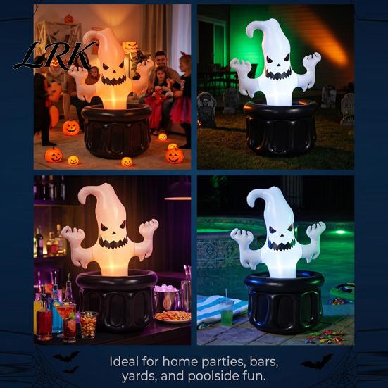 Balde de Gelo Inflável Fantasma, Balde para Bebidas de Festa de Halloween, Cooler de Bebidas Mágico Branco e Preto para Decoração, Armazenamento para Piquenique ao Ar Livre Dupla Camada
