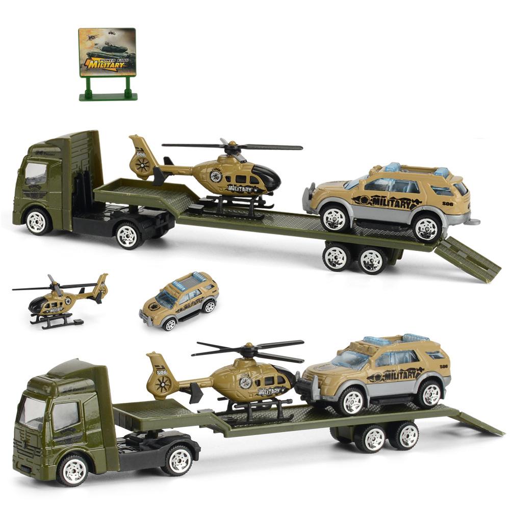 Children s Mini Trailer Truck Toy, Alloy Plastic Construction Vehicle Truck Helicopter engineering fire trailer Models Boys Gift зелёный