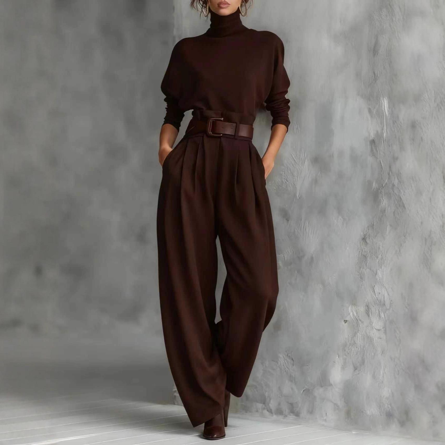 

Чорні жіночі широкі штани з високою талією, на поясі, повсякденні штани XS