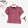 ZANZEA Women Casual Round Neck Solid Color Short Sleeve Blouse