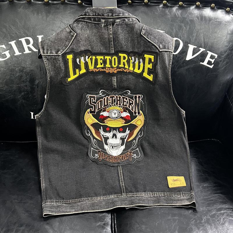 MJ4011P195 Ретро Черный Градиентный Стиранный Тай-дай Деним Мужское Нижнее Белье С Воротником 6XL чёрный 11570₽