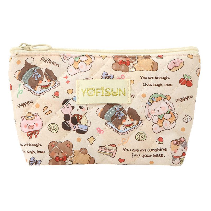 New Large-Capacity Cute Cartoon Makeup and Coin Storage Bag - High-End Quilted Portable Wash Bag for Women