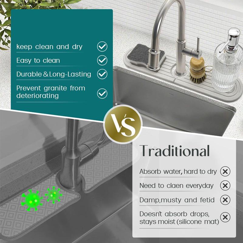 Diatomaceous Earth Oval Faucet Coaster - Absorbent, Splash-Proof Sink Mat for Kitchen or Bathroom.