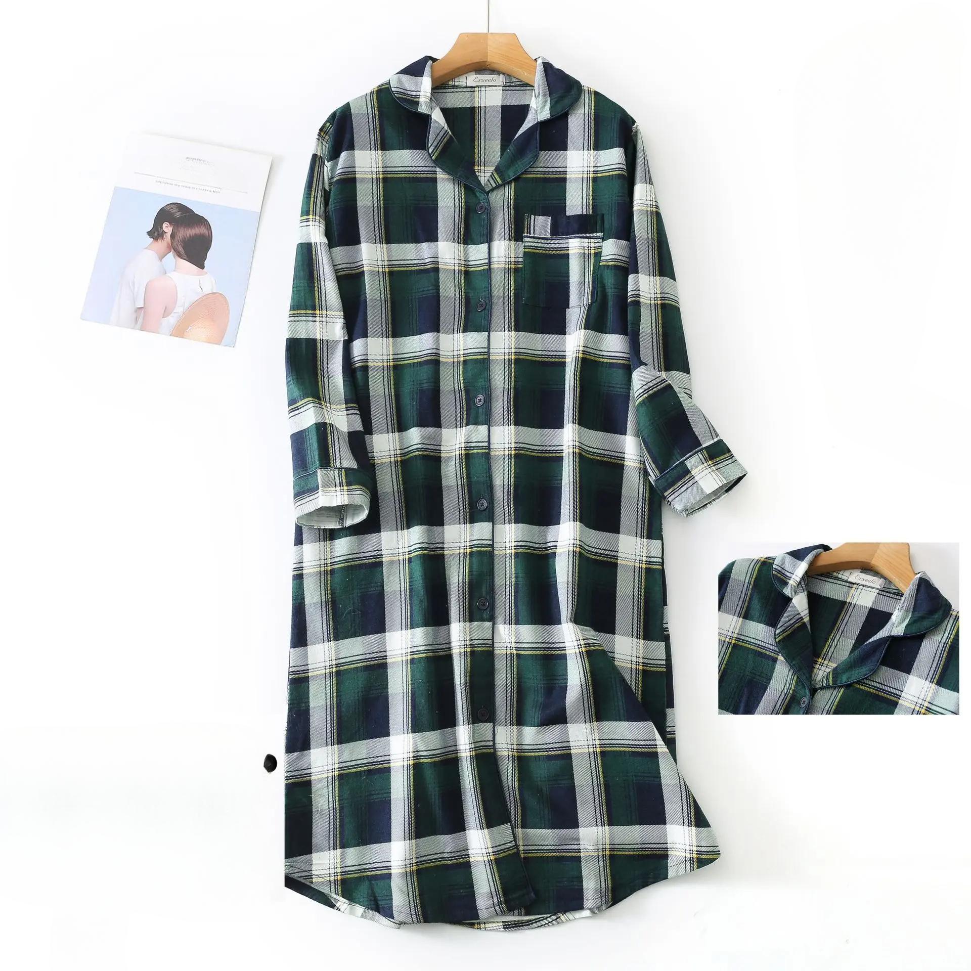 

Большие размеры женская пижама клетчатый дизайн средней длины рубашка ночная рубашка женское нижнее белье одежда XL