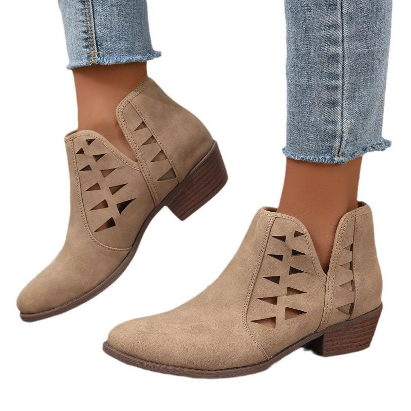 New hollow thick heel round head low top new vacation daily ankle boots