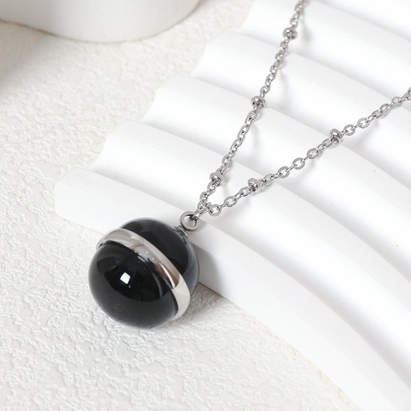 Spherical Necklace Autumn and Winter Design Style High-end Sweater Chain Retro Natural Stone Pendant Collarbone Chain