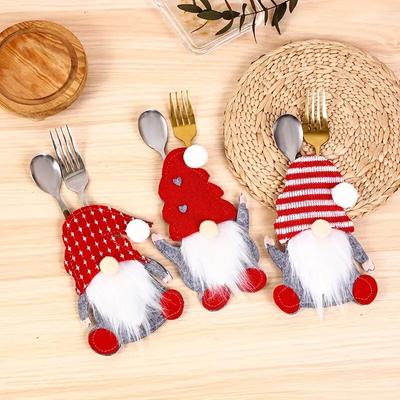 Dwarf Creative Christmas Decorations Cartoon Indoor Ornaments Decorative Items Knife and Fork Bag No-Face Doll 3D Cutlery Pouch Santa Claus  Handmade