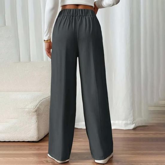 Damen Freizeithose Elastischer Hoher Bund Einfarbig Lange Hose mit Taschen Gerades Weites Bein Pendeln Arbeit Reisen Lässige Hose