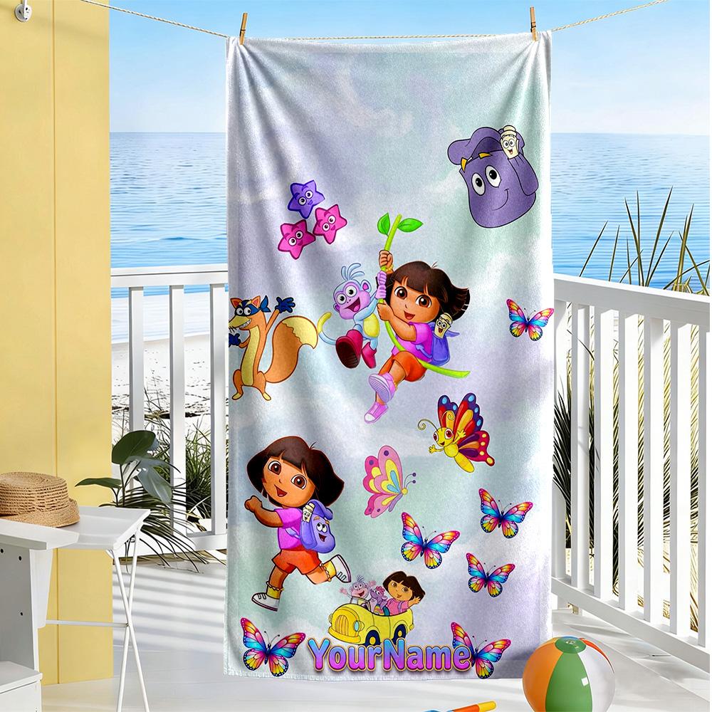 Dora Explorer Personalized Name Beach Towel Super Soft Microfiber Quickdry Fabric Suitable for Sports Travel Swimming Yoga Bathroom Beach And Pool