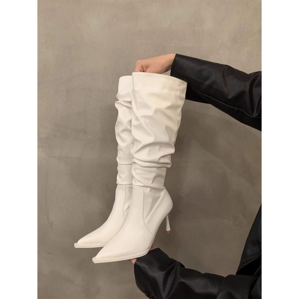High Heel Pointed Pile Boots Women's Shoes Autumn and Winter Tall Skinny Skinny Heel Retro Long Boots