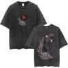 Sleeping On Both Sides To Fight Men'S And Women'S Short-Sleeved Washed Nuo T-Shirts Casual Loose Retro Couple Spell Round Neck