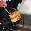 Chic Woven Pu Mini Handbag Stylish Striped Pattern Ultra-light Trendy Purse