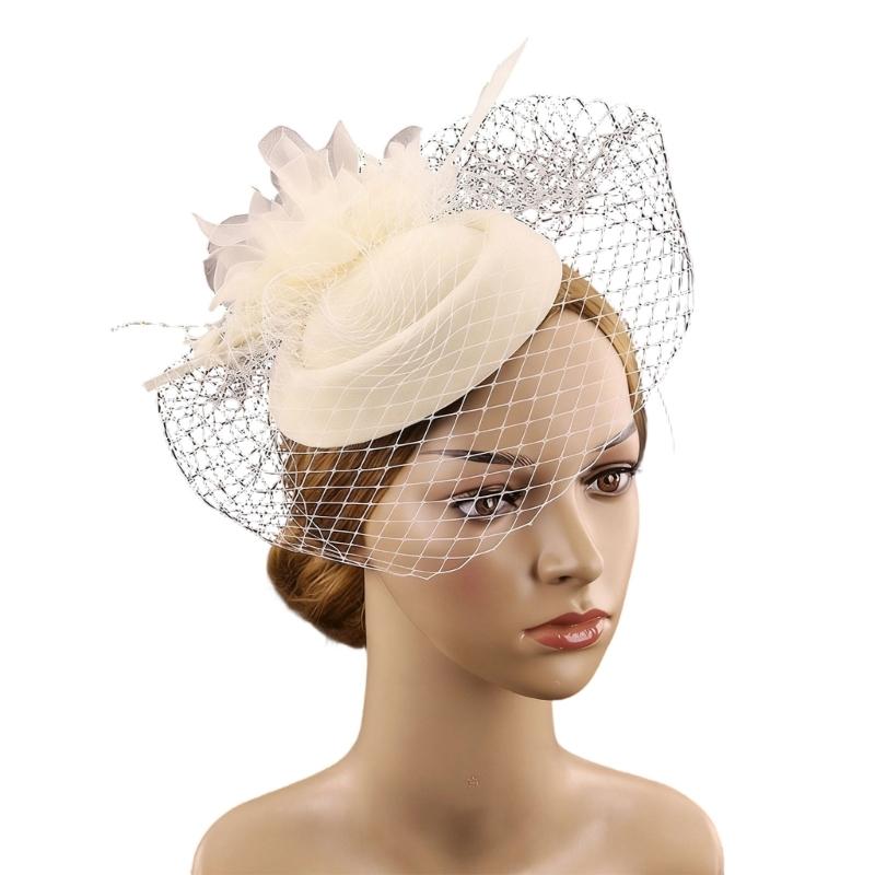 Elegant Feathered Flower Fascinator Hat for Women Cocktail Party Wool Fedoras Hat For Masquerade Parties Dressingup