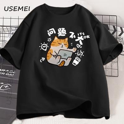 Guter Geisteszustand Katze T-Shirt Lustige Katzen T-Shirts Baumwolle Kurzärmeliges T-Shirt für Männer Frauen Sommerkleidung Locker Lässig Cartoon Oberteil
