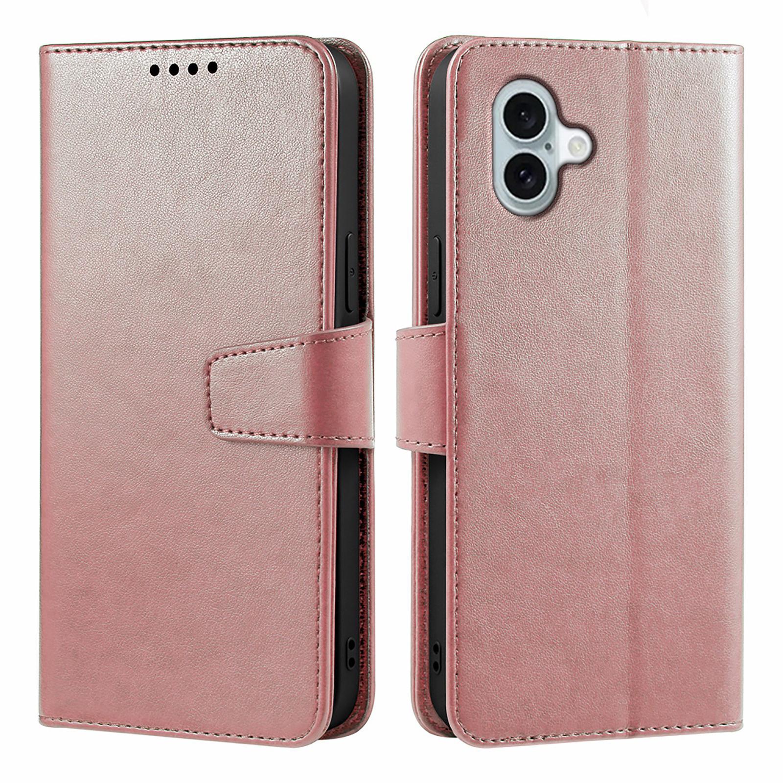 

For iPhone 16 Plus Case Card Holder Wallet Leather Phone Cover Stand Rose Gold