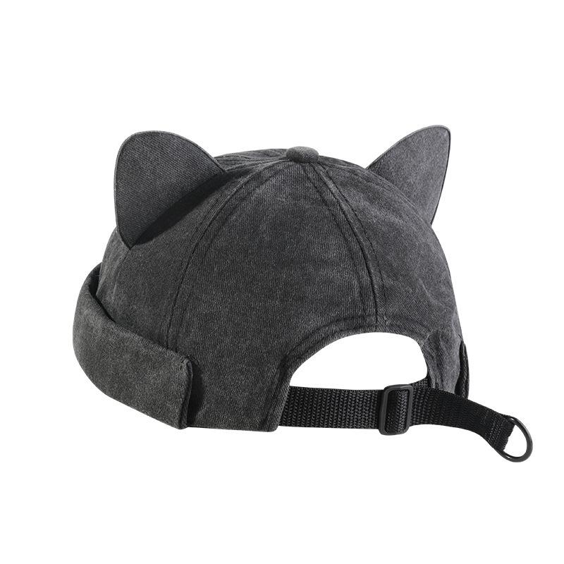 New Cute Cat Ears Melon Skin Cap Women Adjustable Fashion Versatile Brimless Dome Landlord Hat Men Denim Hip Hop Beanie Caps