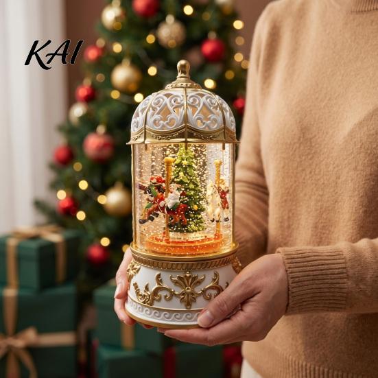 Decorative Snow Ball Christmas Lantern, Lighted Lantern with Music Swirling Glitter, Animated for USB /Battery Operated Holiday Home Decoration