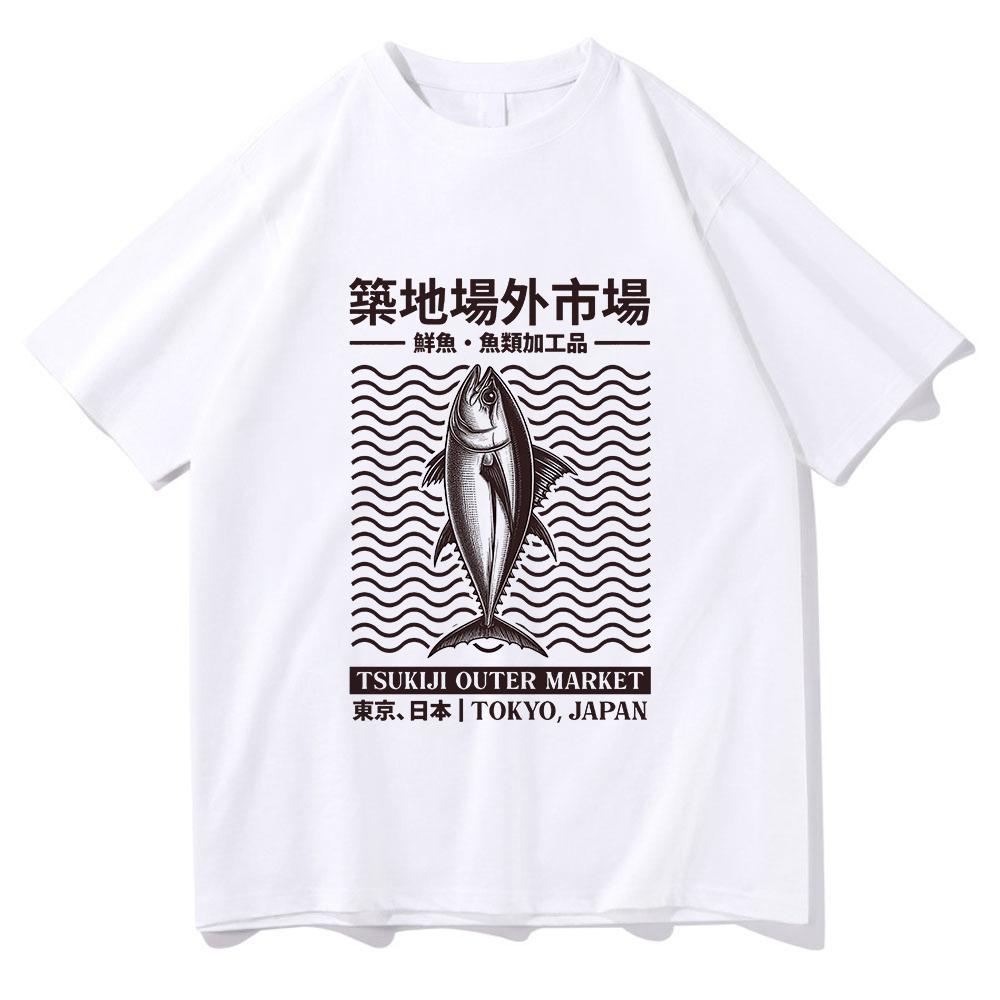 Japanese Fish Tsukiji Market Funny Meme Tshirt Unisexunisex Clothing Harajuku Clothes Summer Tops Unisex Cotton Graphic T Shirts