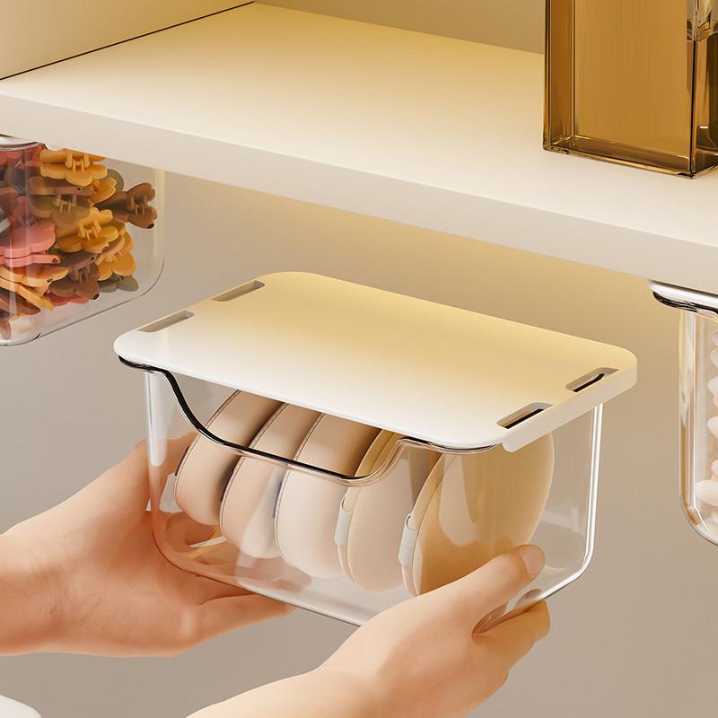 1Pc Drawer Style Storage Box Under The Mirror Cabinet Transparent Bathroom Cotton Stick Makeup Cotton Bathroom Pull-Out Storage