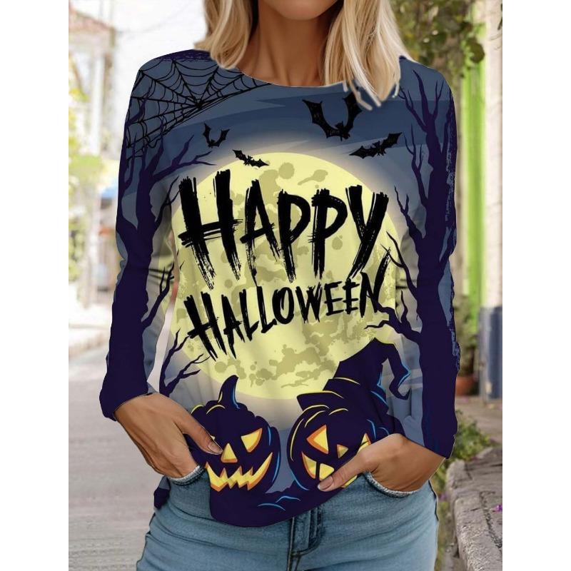 Halloween Women's long sleeved T-shirt Pumpkin 3D Printed Autumn Long Sleeve T-Shirt Autumn Casual Tops For Women Clothing Tops