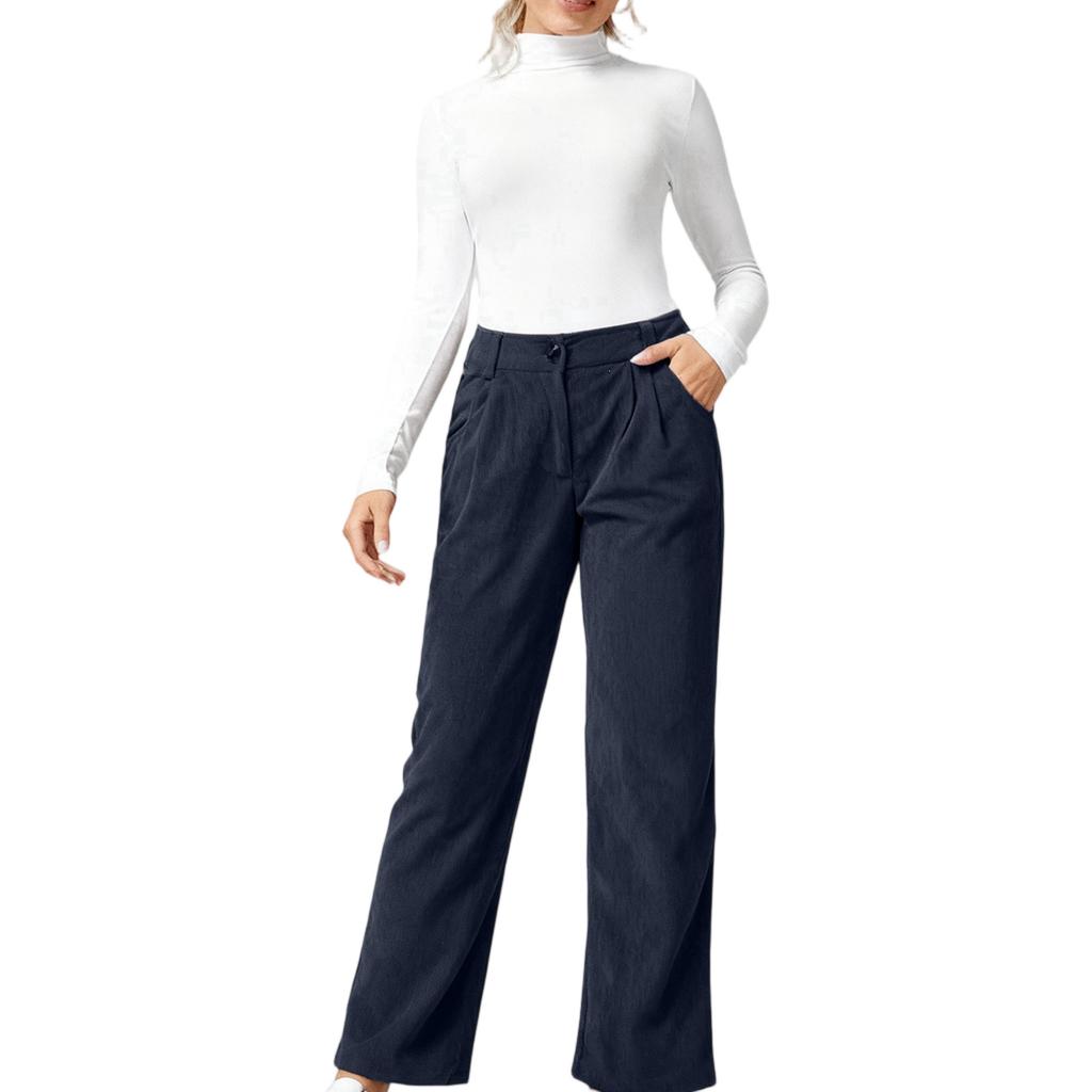 Damen High Waist Cord Gerades Bein Hose Lockerer Schnitt Freizeithose für Herbst Winter