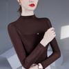 Women's Mock Neck Long Sleeve Top Slim Fit Elegant Solid Mesh Blouse Stretchy Base Shirt