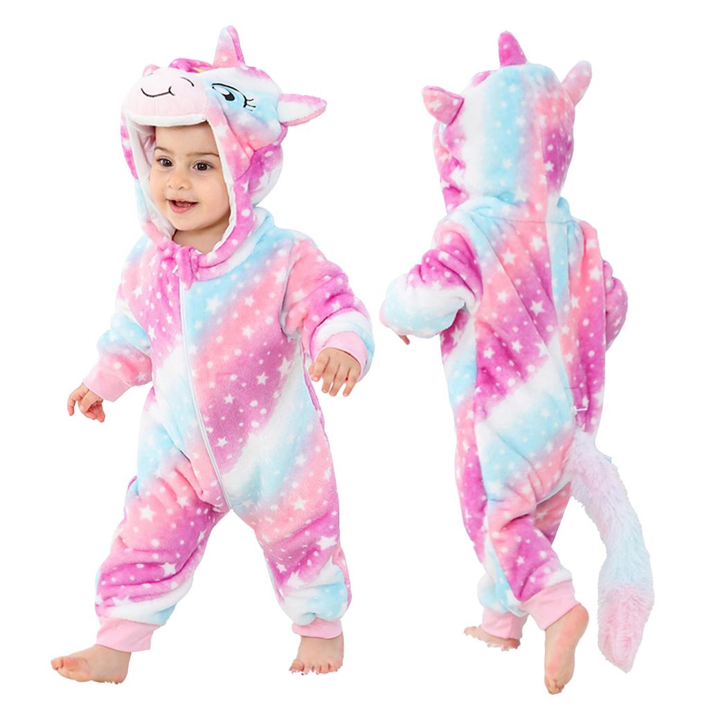 Kids Kigurumi Halloween Costume Romper Roomwear Warm Winter Wear Loungewear Girls Boys Christmas Present Baby Shower Photo Shoot Unicorn Starry Pink