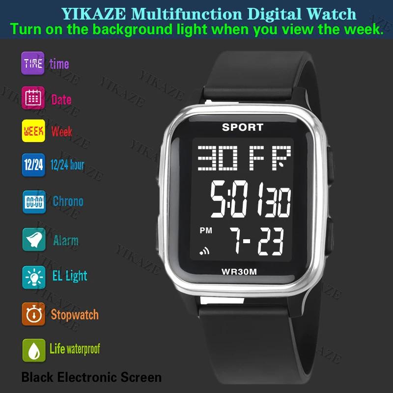 YIKAZE Sports Watch for Men Waterproof Multifunction Electronic Watch Ultra-thin Men's LED Digital Wristwatch for Man Student