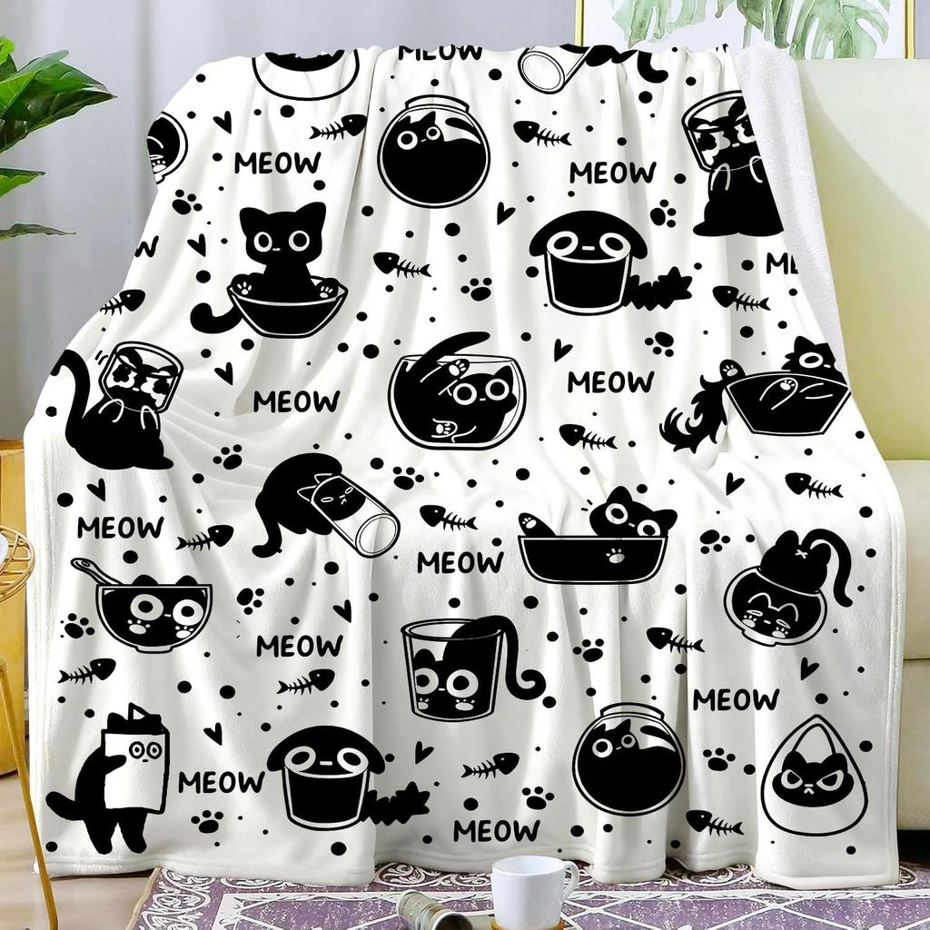 Cute Cat Blanket Soft Cozy Flannel Cartoon Animals Cats Plush Throw Blankets for Bedding Decor Gifts for Cat Lovers Girls Women