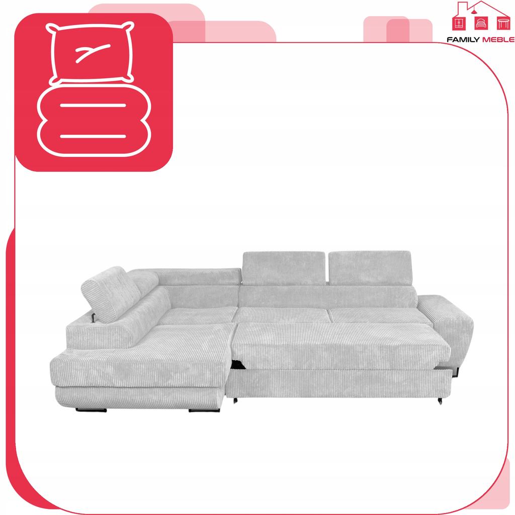 Corner Sofa, Foldable, F, Sleeping, Savio, Left, Family Furniture, Gray Corduroy