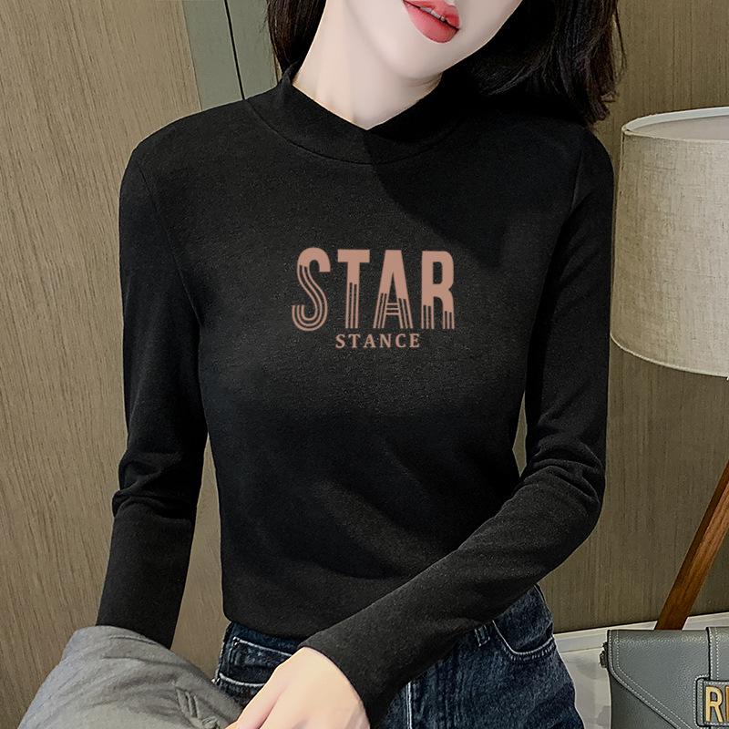 2025 Women's Semi-High Neck Warm Slim-Fit Long-Sleeve T-Shirt for Autumn/Winter