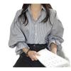 Korean Women's Retro Striped Lantern Sleeve Chic Top