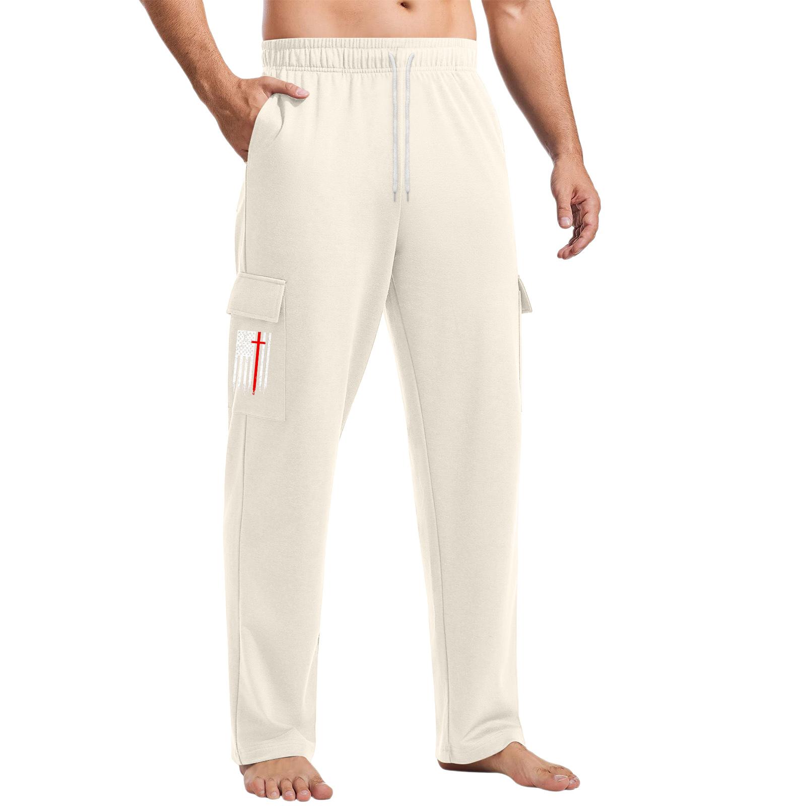 

Мужские свободные повседневные рабочие брюки с несколькими карманами, молодежные брюки на резинке со шнурком L бежевый