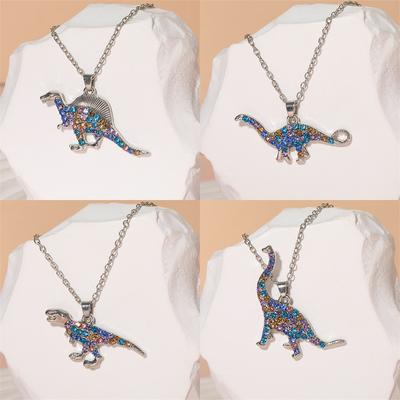 New 8 Styles Colorful Crystal Dinosaur Pendant Necklace Pterosaur Tyrannosaurus Rex Triceratops Velocipes Charm Choker For Women