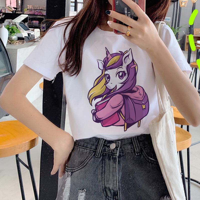 Unicorn Kawaii Harajuku T Shirt Women Ullzang Funny Cartoon Cute T-Shirt 90S Korean Style Tshirt Graphic Printed Top Tees Female