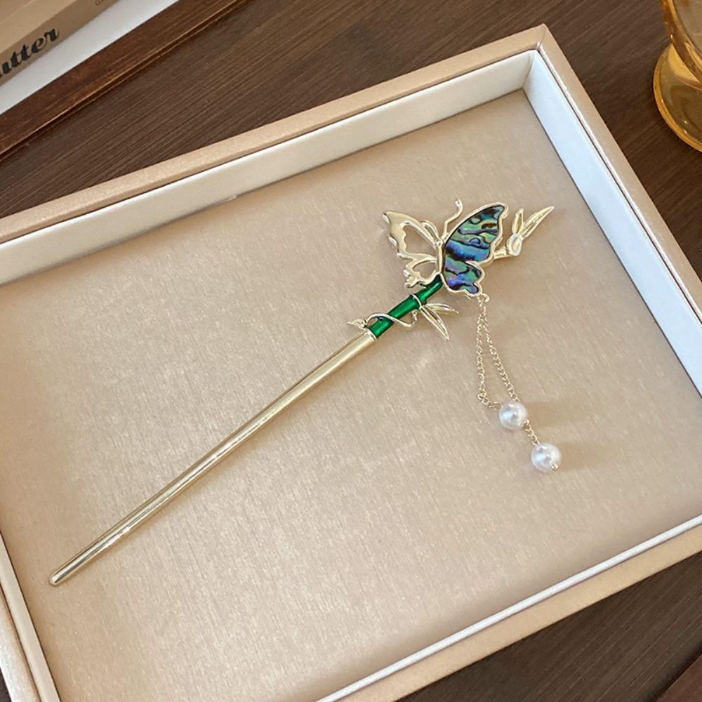 Imitation Pearl Butterfly Headwear Hair Chopsticks Butterfly Hanfu Hairpin  Lady/Girls