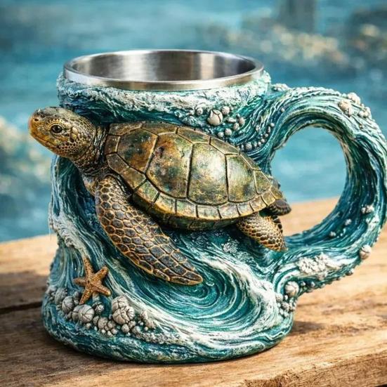 3D Sculpted Animal Resin Mug Handcrafted Stainless Steel Interior Coffee Cup Double-Walled Gift for Cup Animal Lovers
