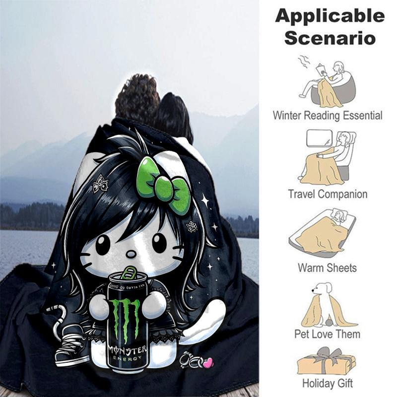 1pc Darkly Romantic Floral Hello Kitty Blanket, Cute Movie Characters Throw Blanket,Living Room, Travel, Camping, Car Blankets, Beach, Office Naps, So