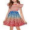 Mädchen Kleid mit Puffärmeln Unabhängigkeitstag Feiertagskleid Amerikanische Flagge gemustertes Skaterkleid Lässiges Sommeroutfit für Kinder