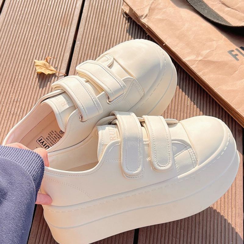 Women's White Platform Velcro Shoes - 2025 Spring/Autumn Style, Height-Increasing, Thick Sole, Casual & Versatile