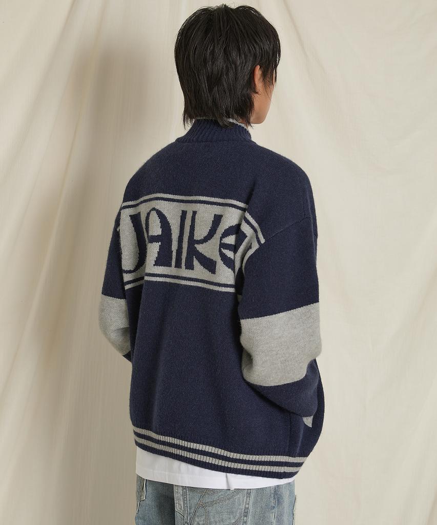 Waikei Colorblock Logo Zip-Up Cardigan Navy