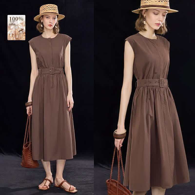 Wudao 100% Cotton Old Money Sleeveless Midi Dress L