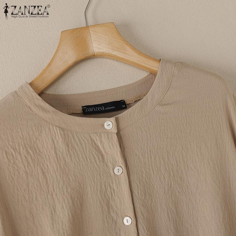 ZANZEA Womens Round Neck Long Sleeve Casual Blouse