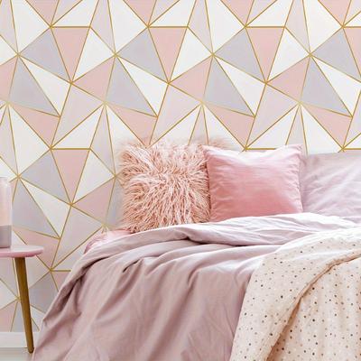 1PC Pink Gray White Triangle Geometric Splicing Line Simple Pattern Design Thickened Moisture Resistant Waterproof Wallpaper