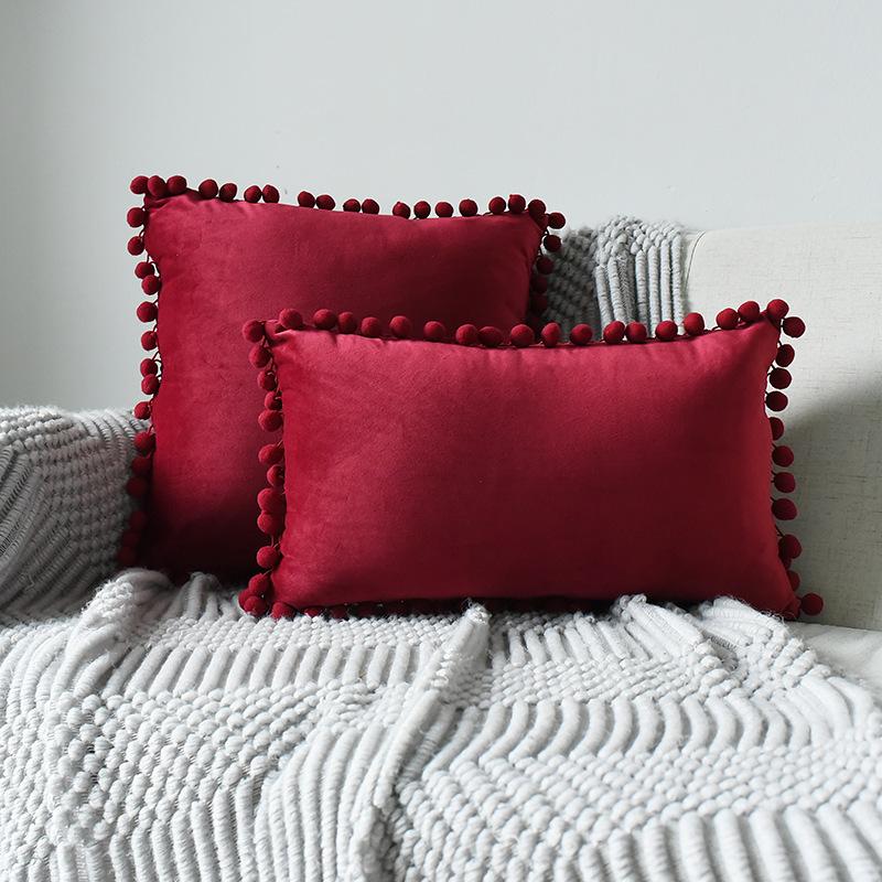 Inyahome Solid Color Velvet Throw Pompom Pillow Covers Pillowcase for Home Decor Sofa Living Room Bed Couch Farmhouse Outdoor
