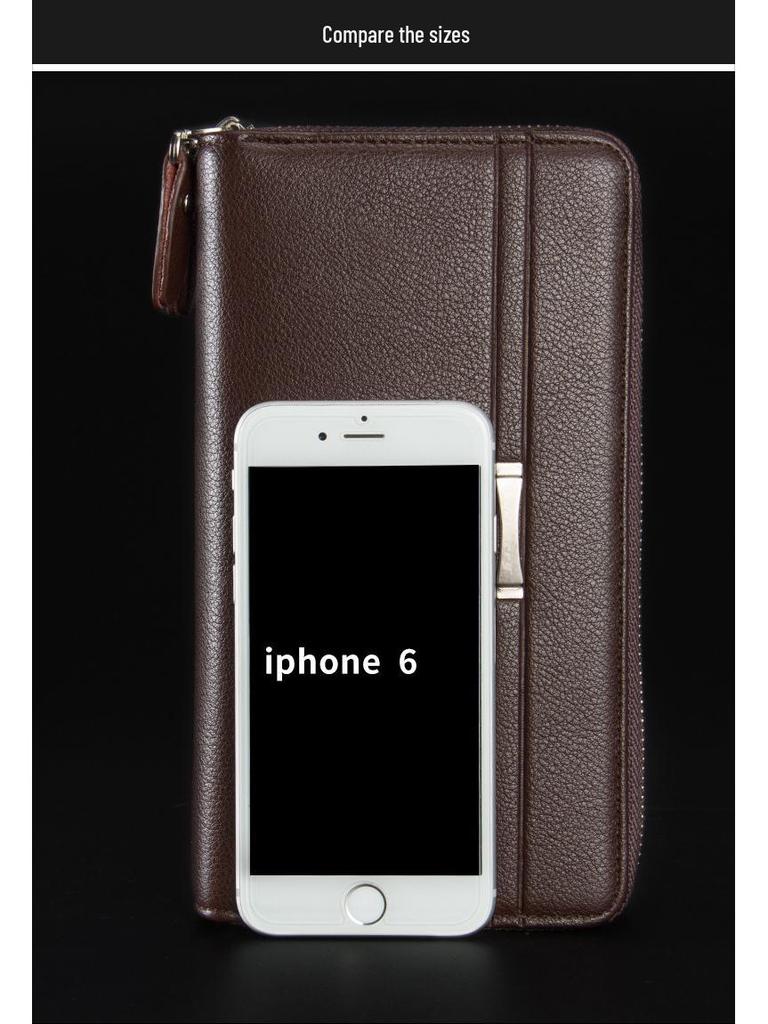 Men's High-Capacity Luxury Wallet and Phone Bag with Double Zipper and Multiple Card Slots